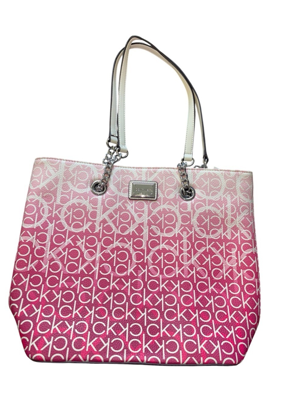 Calvin Klein Pink Ombre Logo Tote with Silver Chain Accents NWT